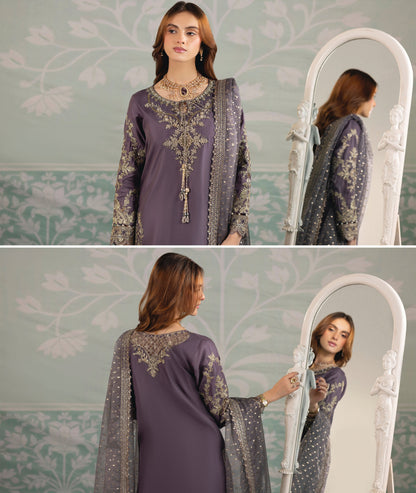 Hand Embellished Mauve Silk Three Piece Outfit Online in Sri Lanka India Australia