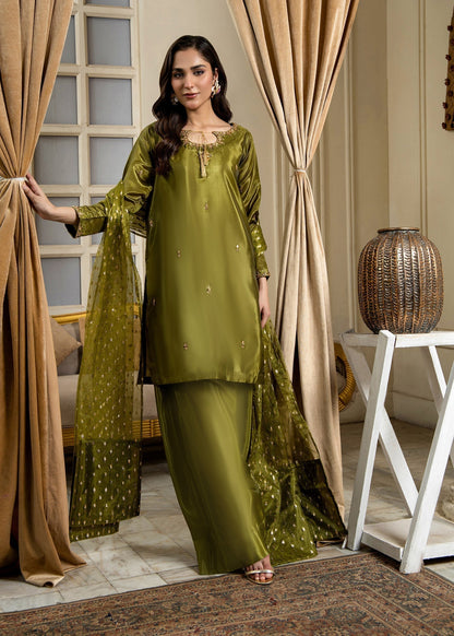 Hand Embellished Olive Green Party Wear Farshi Shalwar Online in Dubai UAE Abudhabi Ajman Sharjah