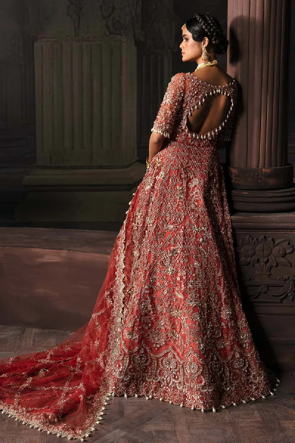 Hand Embellished Raw Silk Trouser Rust Orange Lehenga Online in Sri Lanka India Australia