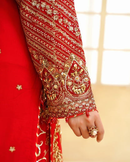 Hand Embellished Red Chiffon Pakistani Suit Online in Dubai DXB UAE Abudhabi Meena Bazaar