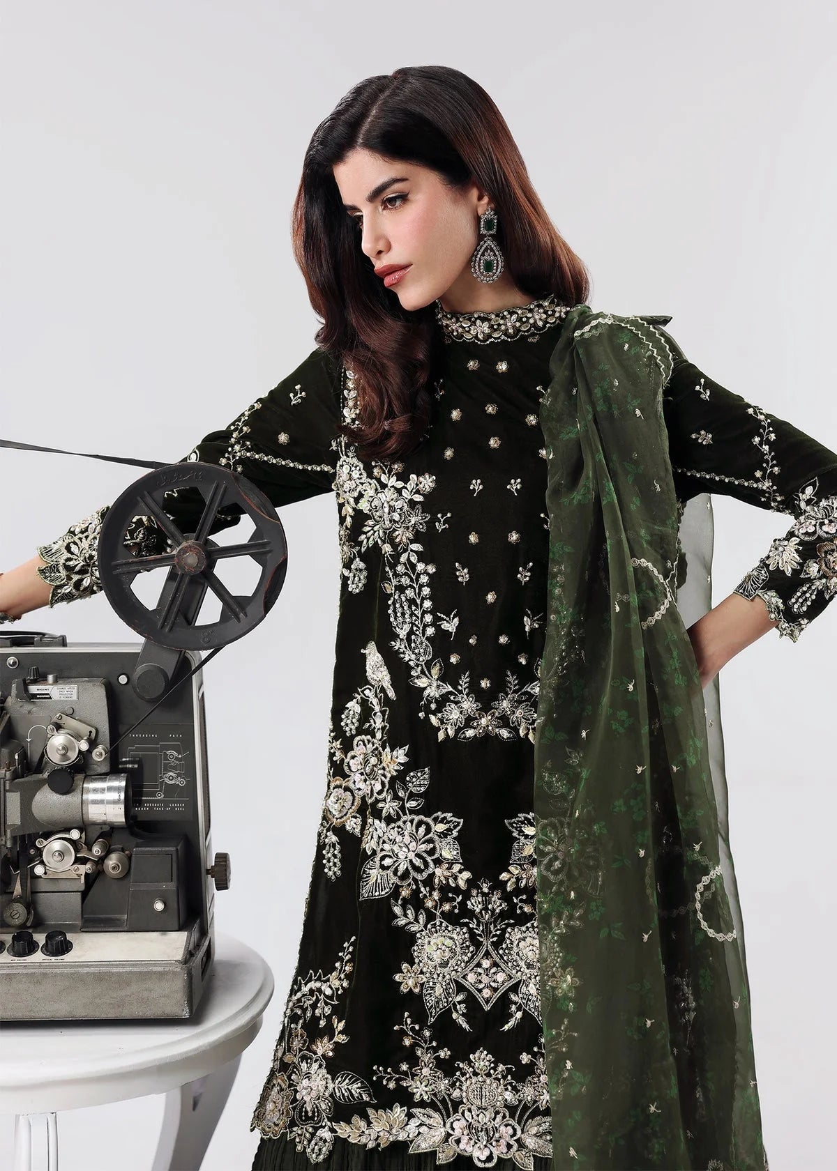 Bottle Green Velvet Hand Embellished Sharara Suit Online in Dubai SALWAR MAHAL Bottle Green Velvet Hand Embellished Sharara Suit Online in Dubai SALWAR MAHAL