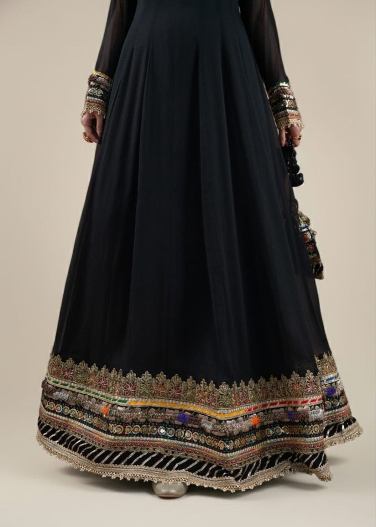 Hand Embroidered Black Crinkle Chiffon Pakistani Suit Online in Dubai DXB UAE Abudhabi Meena Bazaar