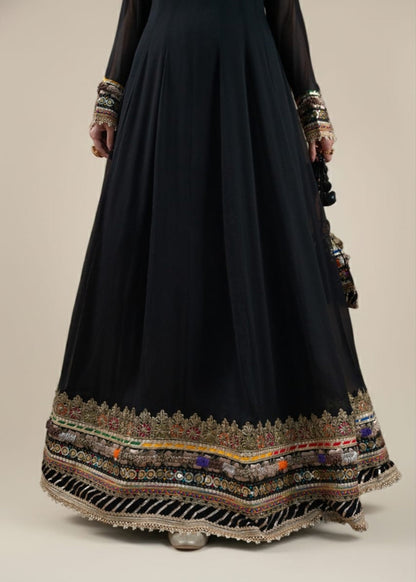Hand Embroidered Black Crinkle Chiffon Pakistani Suit Online in Dubai DXB UAE Abudhabi Meena Bazaar