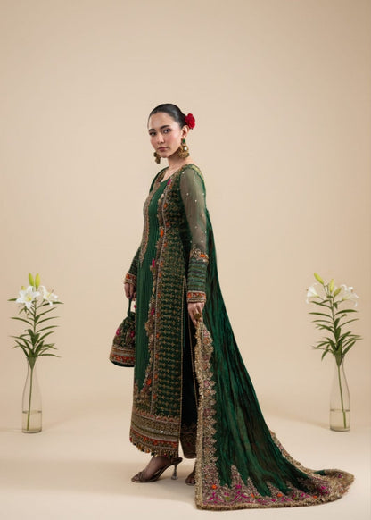 Hand Embroidered Bottle Green Banarasi Salwar Kameez Online in KSA Riyadh Saudi Arabia Oman Bahrain Qatar