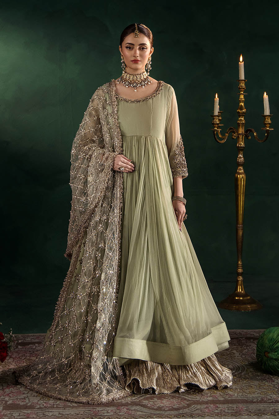 Hand Embroidered Crinkle Chiffon Partywear Suit Online in Dubai UAE Abudhabi Ajman Sharjah