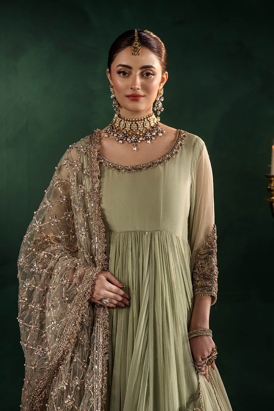 Hand Embroidered Crinkle Chiffon Partywear Suit Online in Dubai UAE Abudhabi Ajman Sharjah