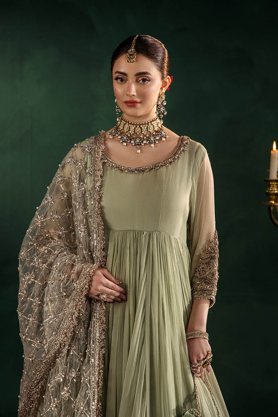 Hand Embroidered Crinkle Chiffon Partywear Suit Online in Dubai UAE Abudhabi Ajman Sharjah
