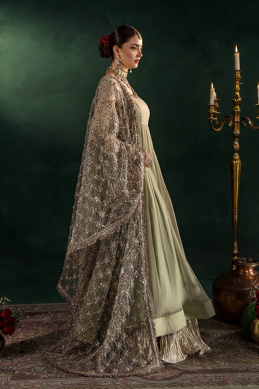 Hand Embroidered Crinkle Chiffon Partywear Suit Online in Dubai UAE Abudhabi Ajman Sharjah