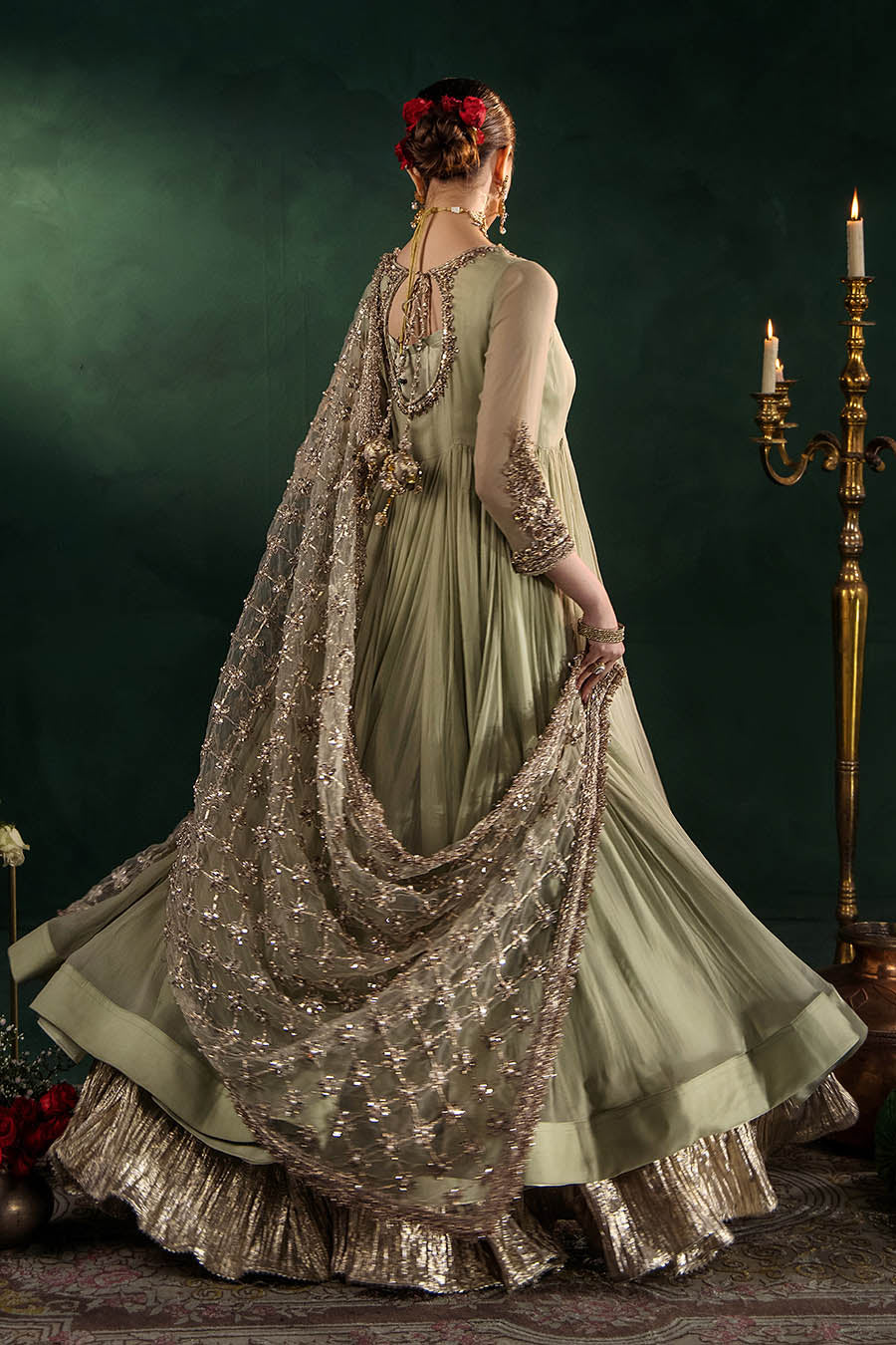 Hand Embroidered Crinkle Chiffon Partywear Suit Online in Dubai UAE Abudhabi Ajman Sharjah