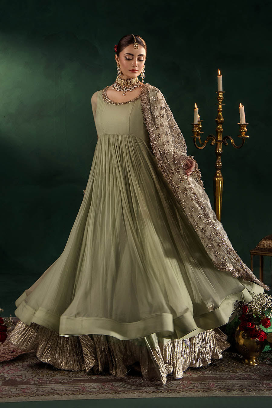 Hand Embroidered Crinkle Chiffon Partywear Suit Online in Dubai UAE Abudhabi Ajman Sharjah