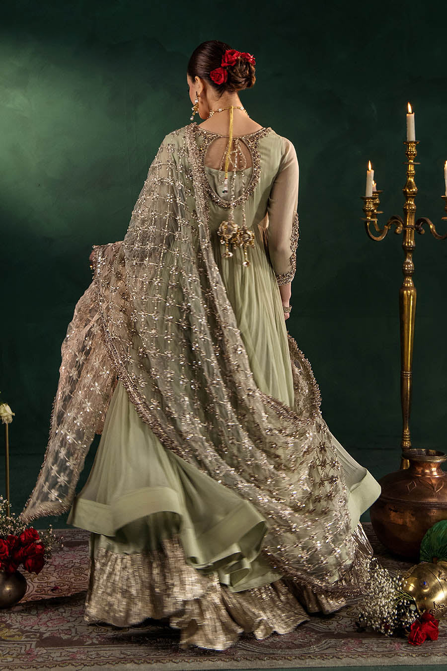 Hand Embroidered Crinkle Chiffon Partywear Suit Online in Dubai UAE Abudhabi Ajman Sharjah