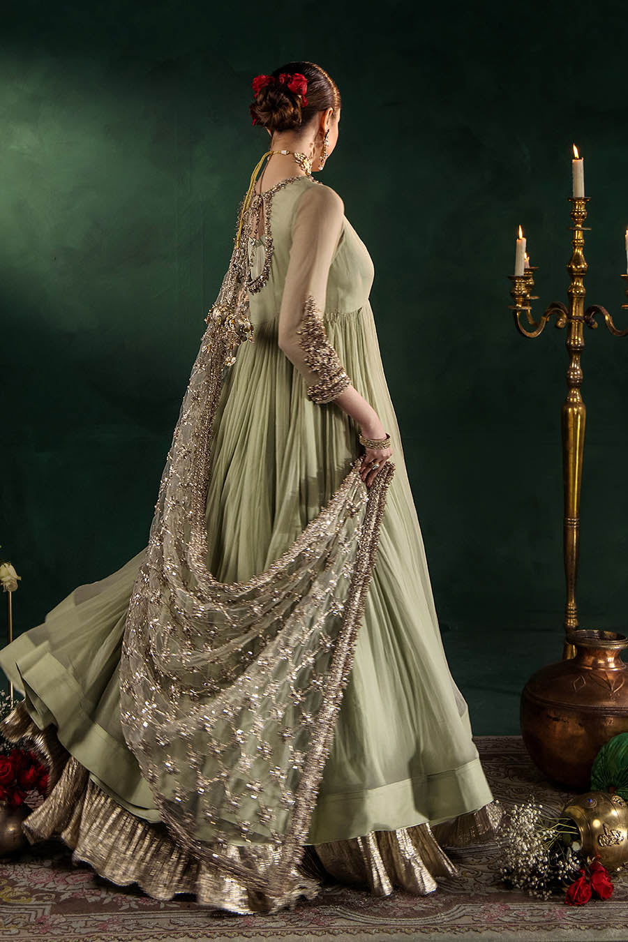 Hand Embroidered Crinkle Chiffon Partywear Suit Online in Dubai UAE Abudhabi Ajman Sharjah