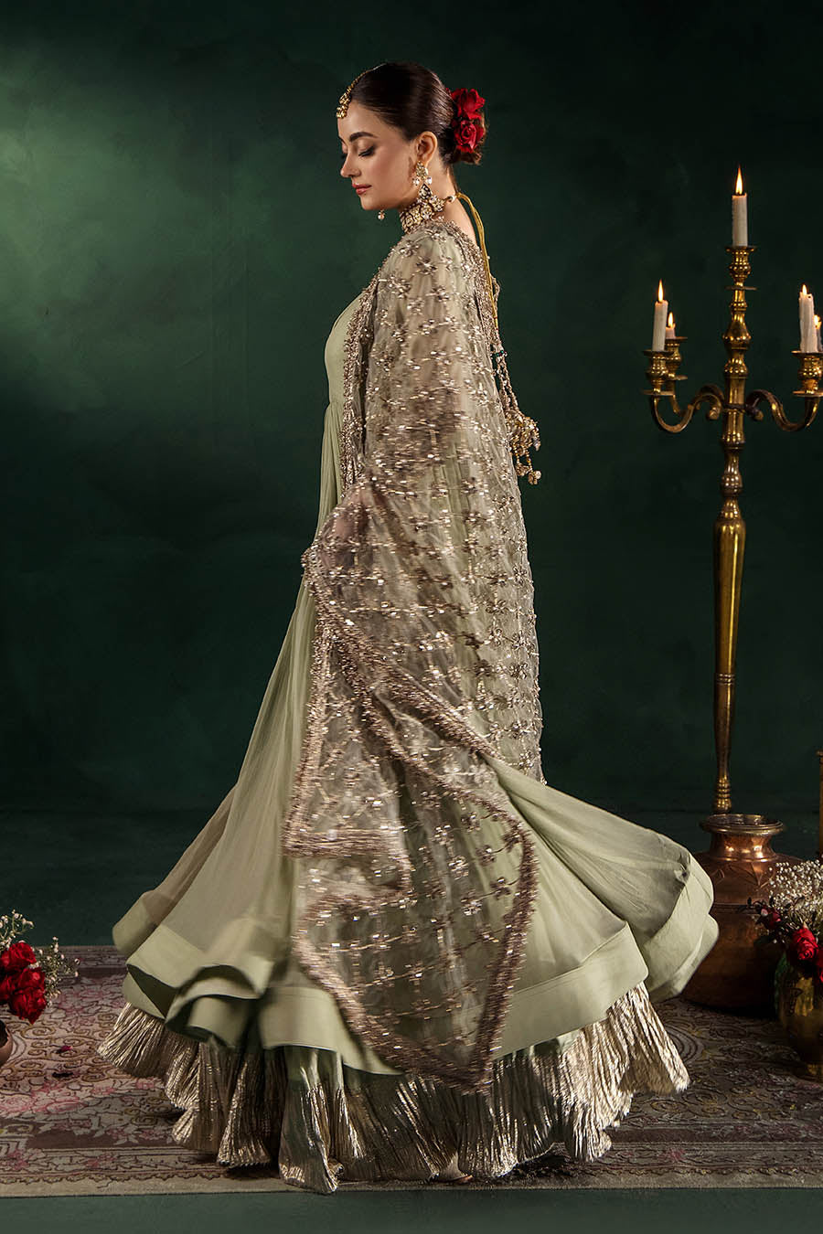 Hand Embroidered Crinkle Chiffon Partywear Suit Online in Dubai UAE Abudhabi Ajman Sharjah