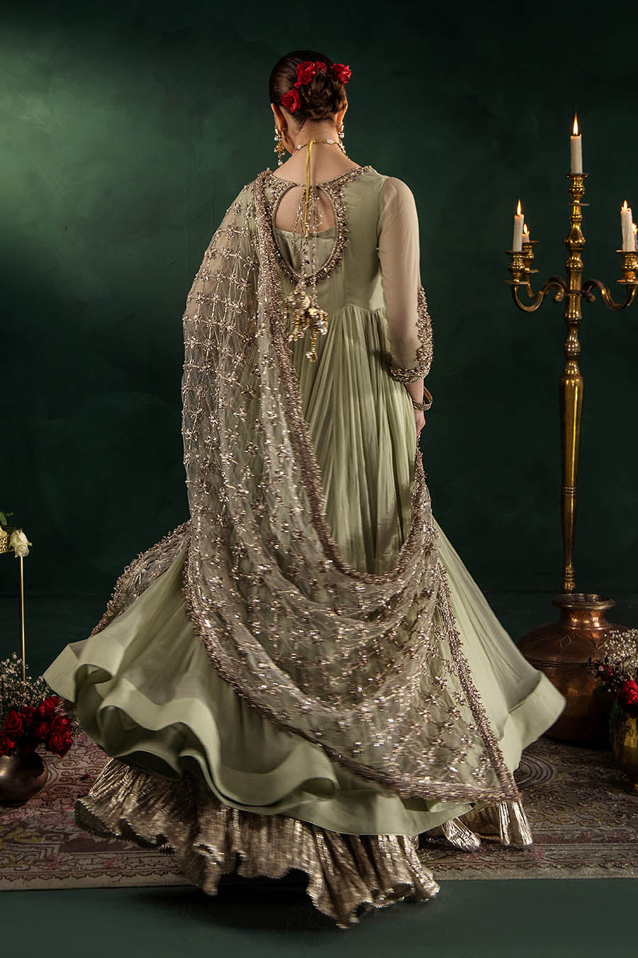 Hand Embroidered Crinkle Chiffon Partywear Suit Online in Dubai UAE Abudhabi Ajman Sharjah
