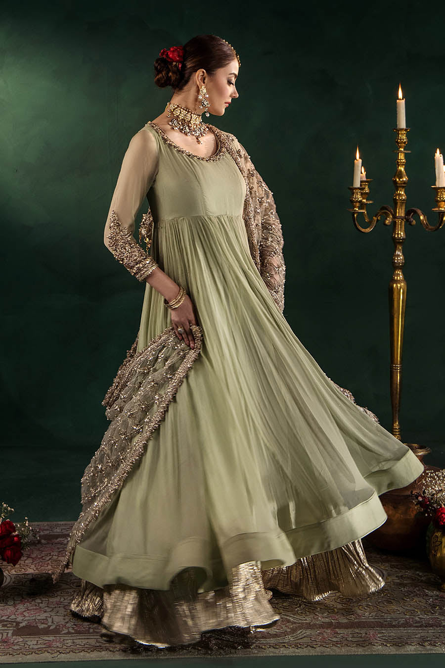 Hand Embroidered Crinkle Chiffon Partywear Suit Online in Dubai UAE Abudhabi Ajman Sharjah