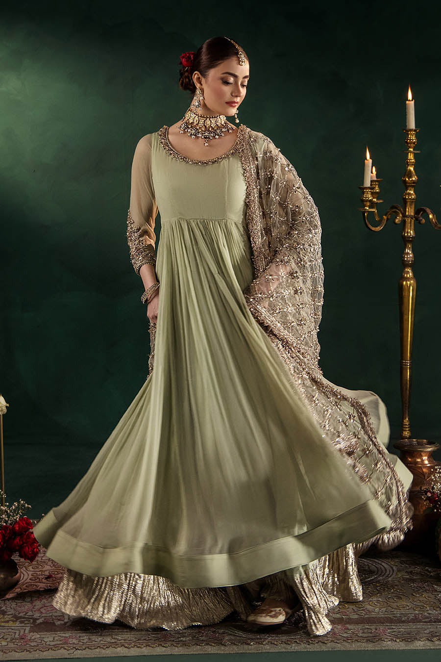 Hand Embroidered Crinkle Chiffon Partywear Suit Online in Dubai UAE Abudhabi Ajman Sharjah
