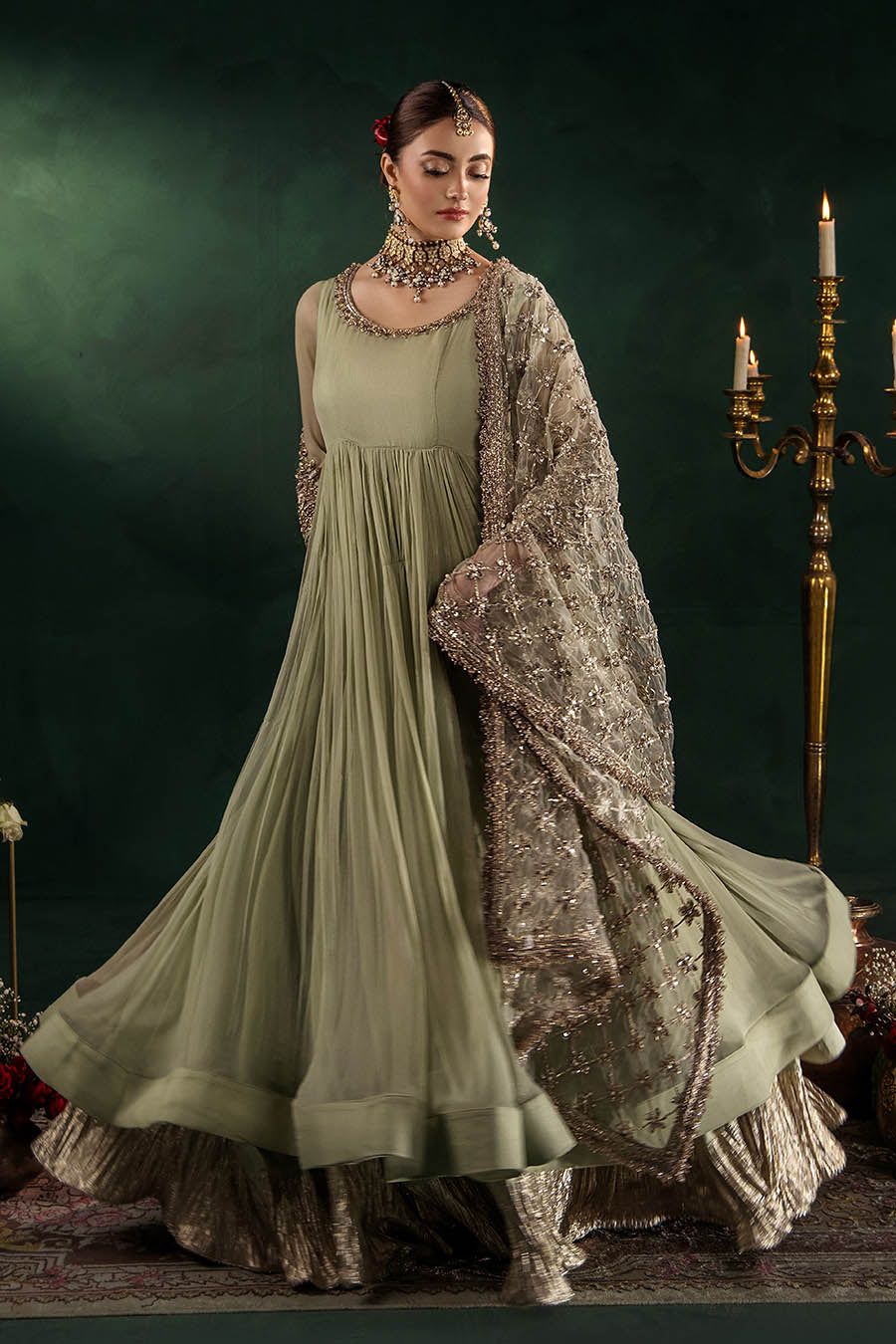 Hand Embroidered Crinkle Chiffon Partywear Suit Online in Dubai UAE Abudhabi Ajman Sharjah