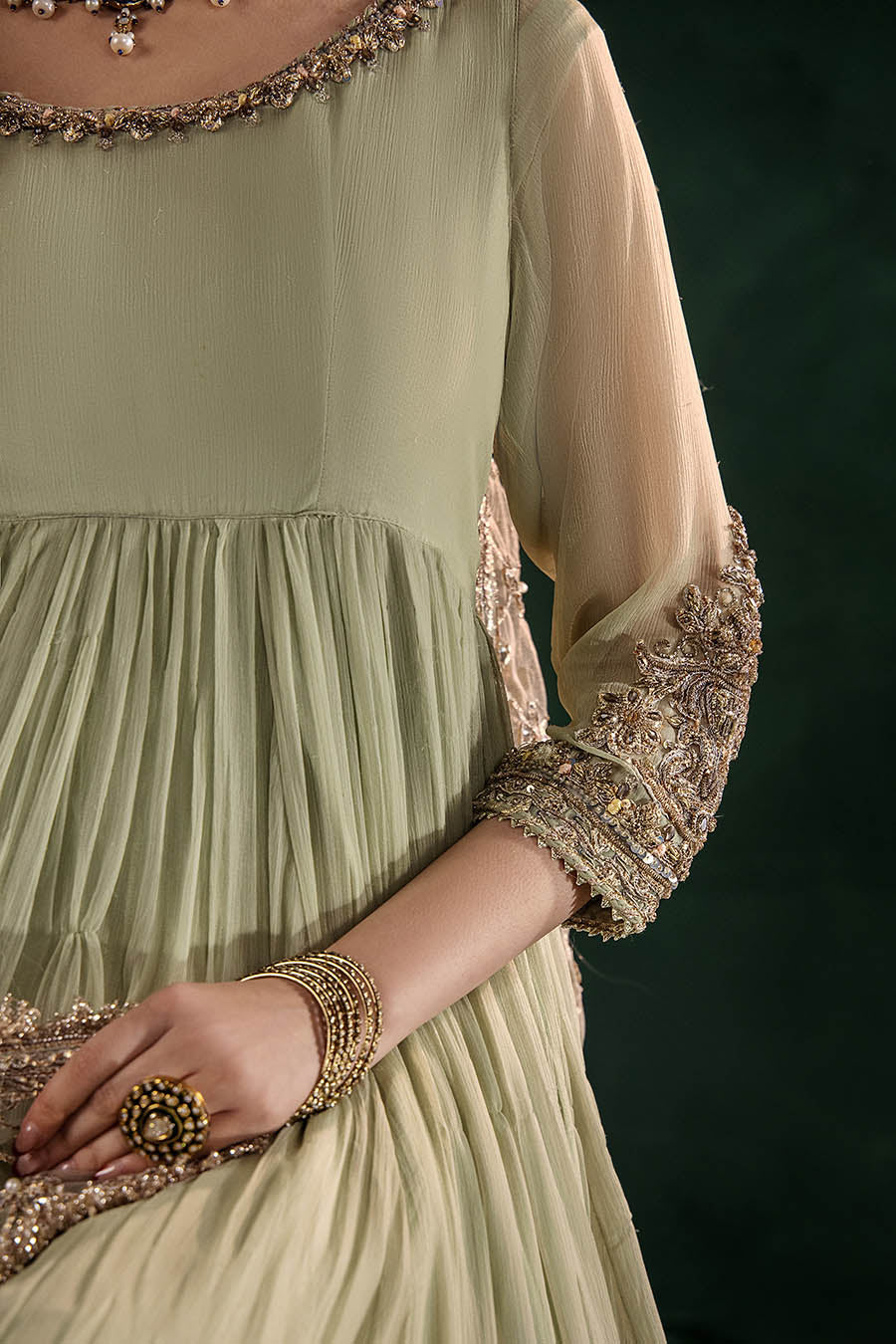 Hand Embroidered Crinkle Chiffon Partywear Suit Online in Dubai UAE Abudhabi Ajman Sharjah