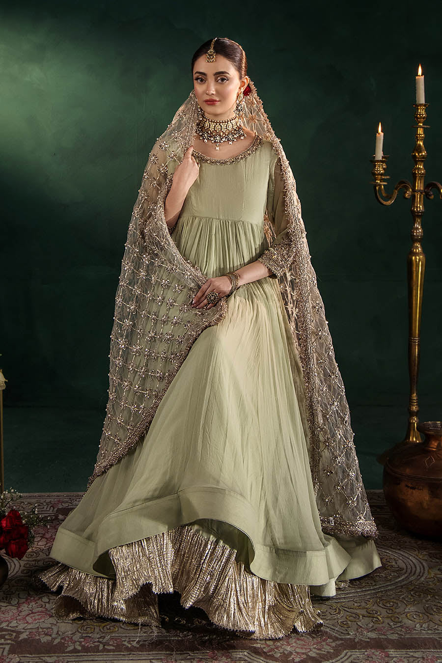 Hand Embroidered Crinkle Chiffon Partywear Suit Online in Dubai UAE Abudhabi Ajman Sharjah