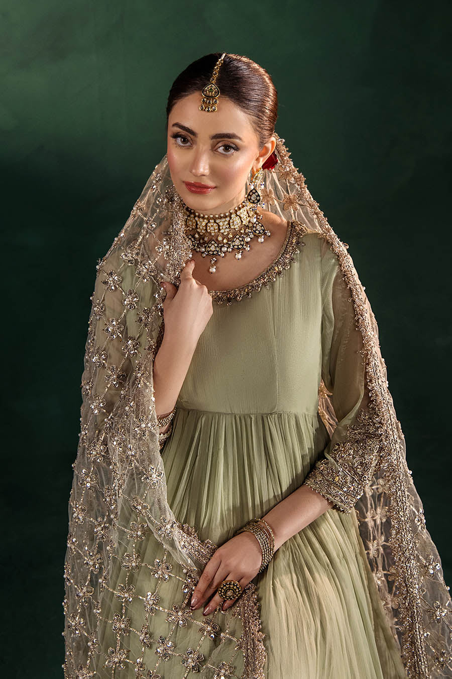 Hand Embroidered Crinkle Chiffon Partywear Suit Online in Dubai UAE Abudhabi Ajman Sharjah