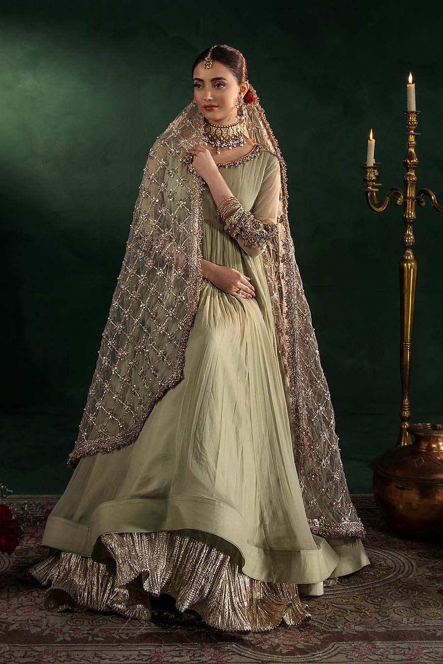 Hand Embroidered Crinkle Chiffon Partywear Suit Online in Dubai UAE Abudhabi Ajman Sharjah