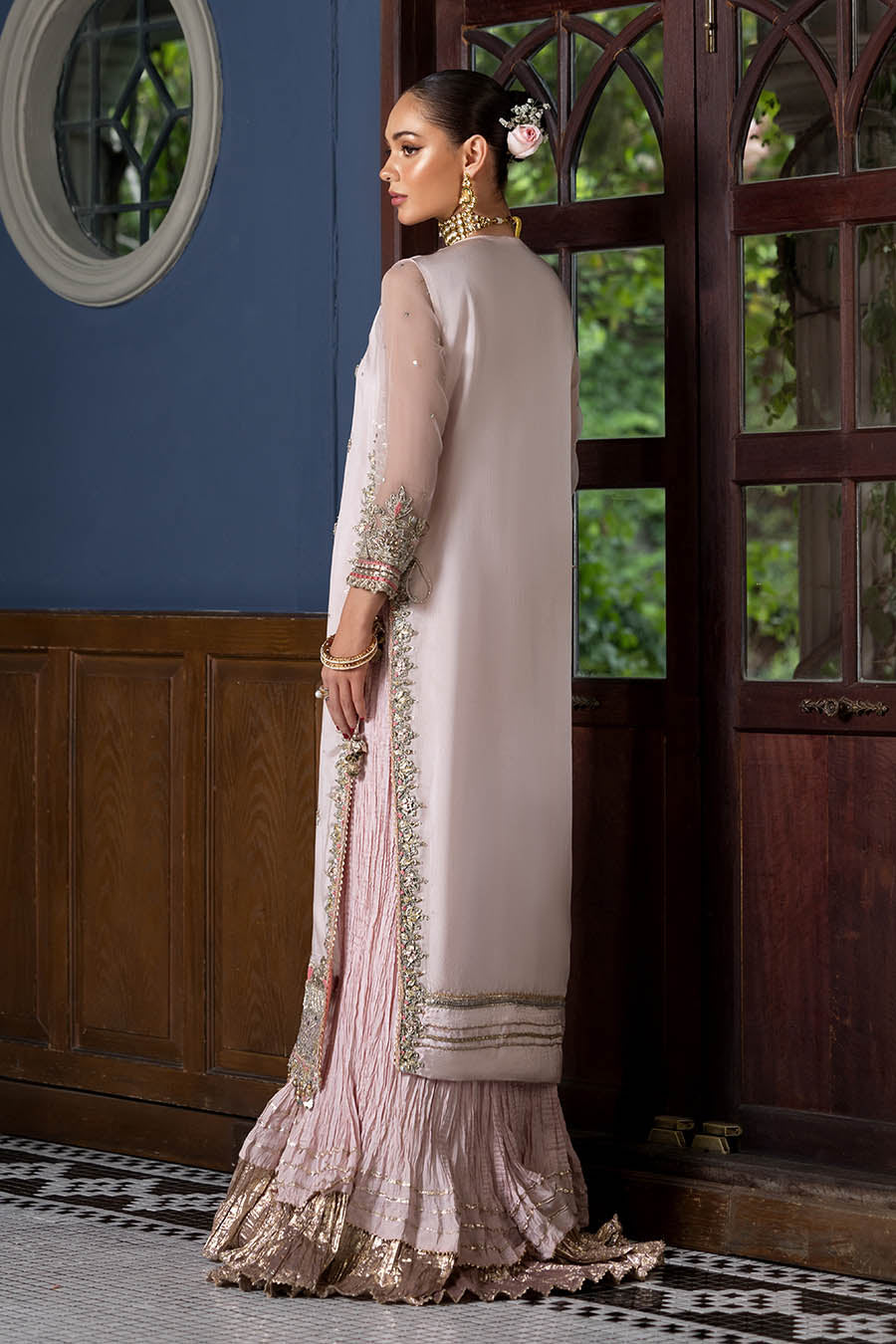 Hand Embroidered Gloss Silk Sharara with Dupatta Online in Sri Lanka India Australia