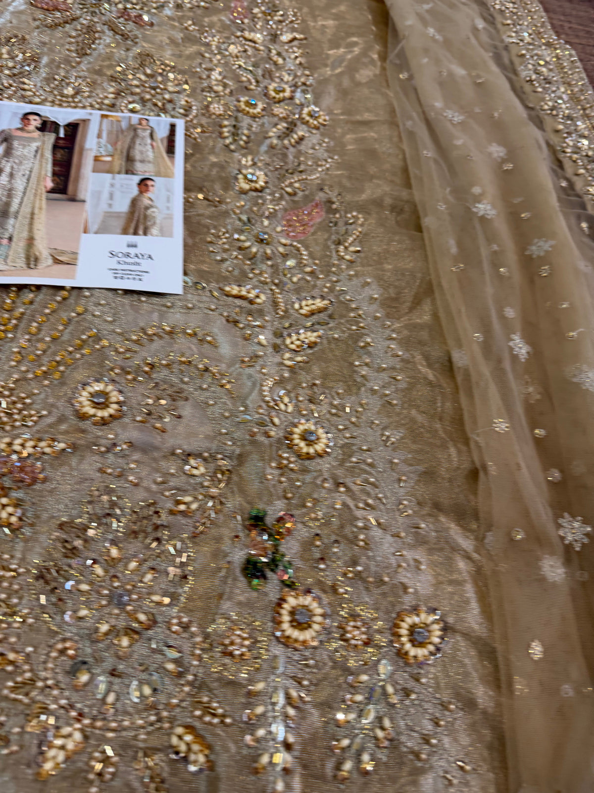 Hand Embroidered Golden Chiffon Wedding Outfit Online in Dubai UAE Abudhabi Ajman Sharjah