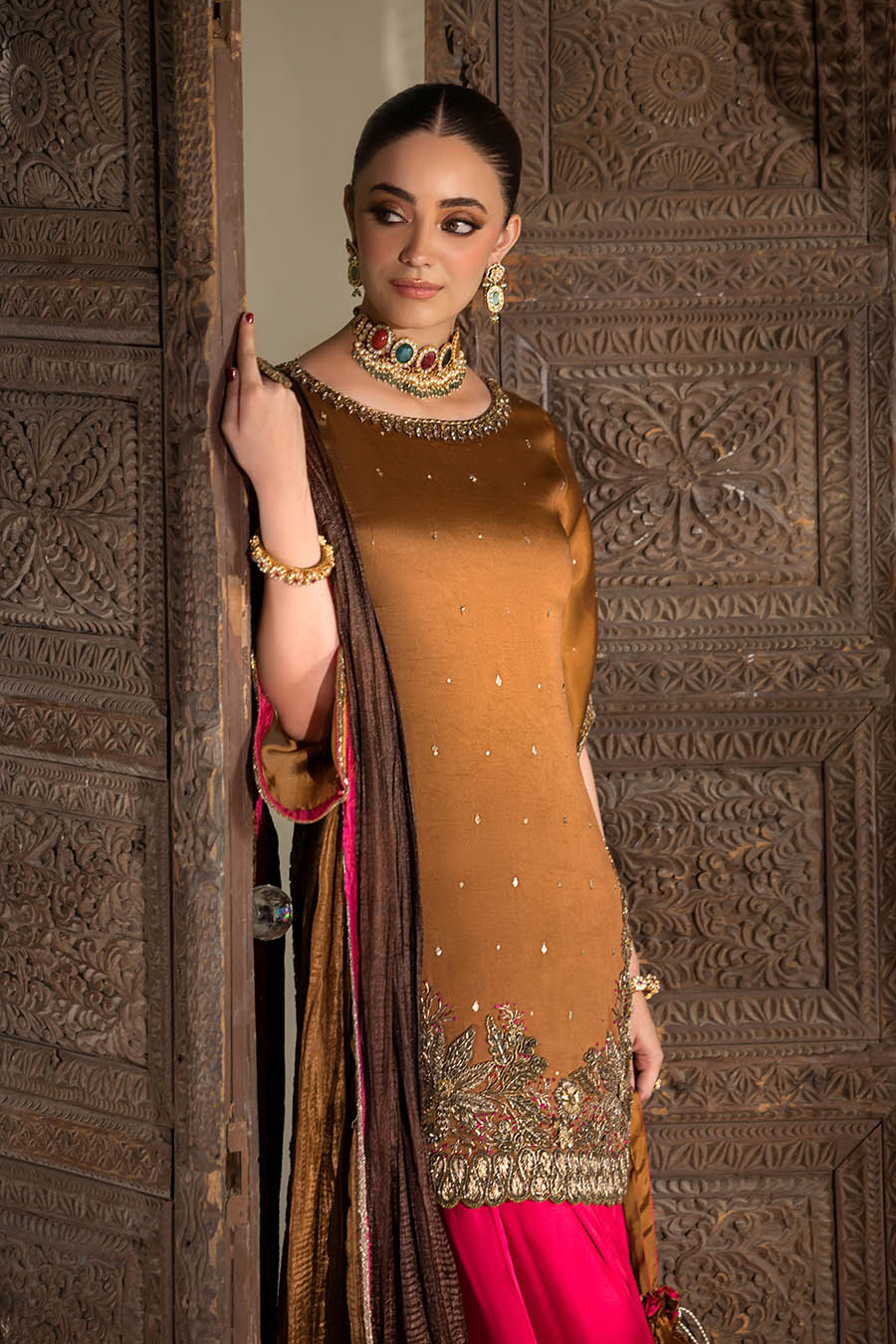 Hand Embroidered Kora Dabka Zardozi Glass Silk Suit Online in Sri Lanka India Australia