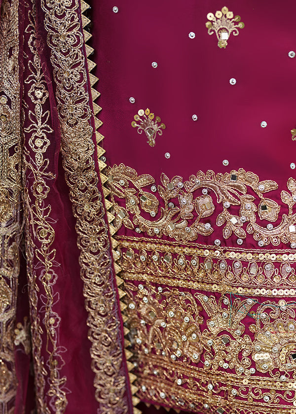 Hand Embroidered Magenta Charmuse Wedding Wear Online in Sri Lanka India Australia
