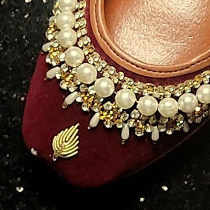 Hand Embroidered Maroon Velvet Khussa Online in UK USA Canada