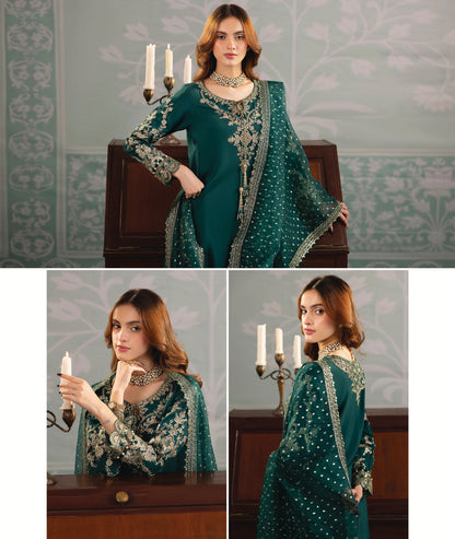 Hand Embroidered Raw Silk Three Piece Ensemble Online in Dubai DXB UAE Abudhabi Meena Bazaar