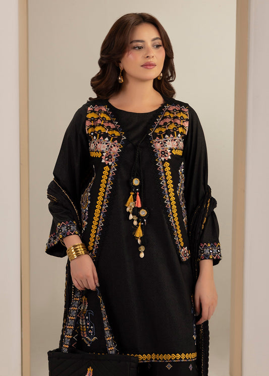 Hand Painted Black Cotton Pakistani Suit Online in KSA Riyadh Saudi Arabia Oman Bahrain Qatar