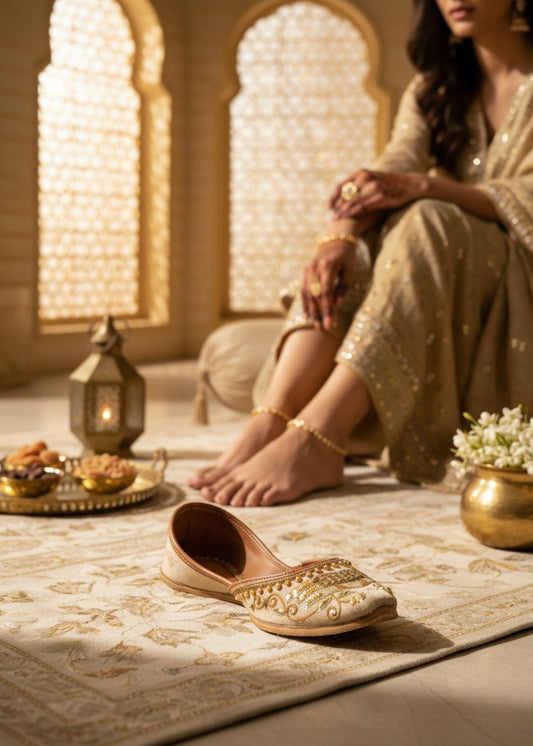 Handcrafted Beige Leather Jutti Online in Sri Lanka India Australia