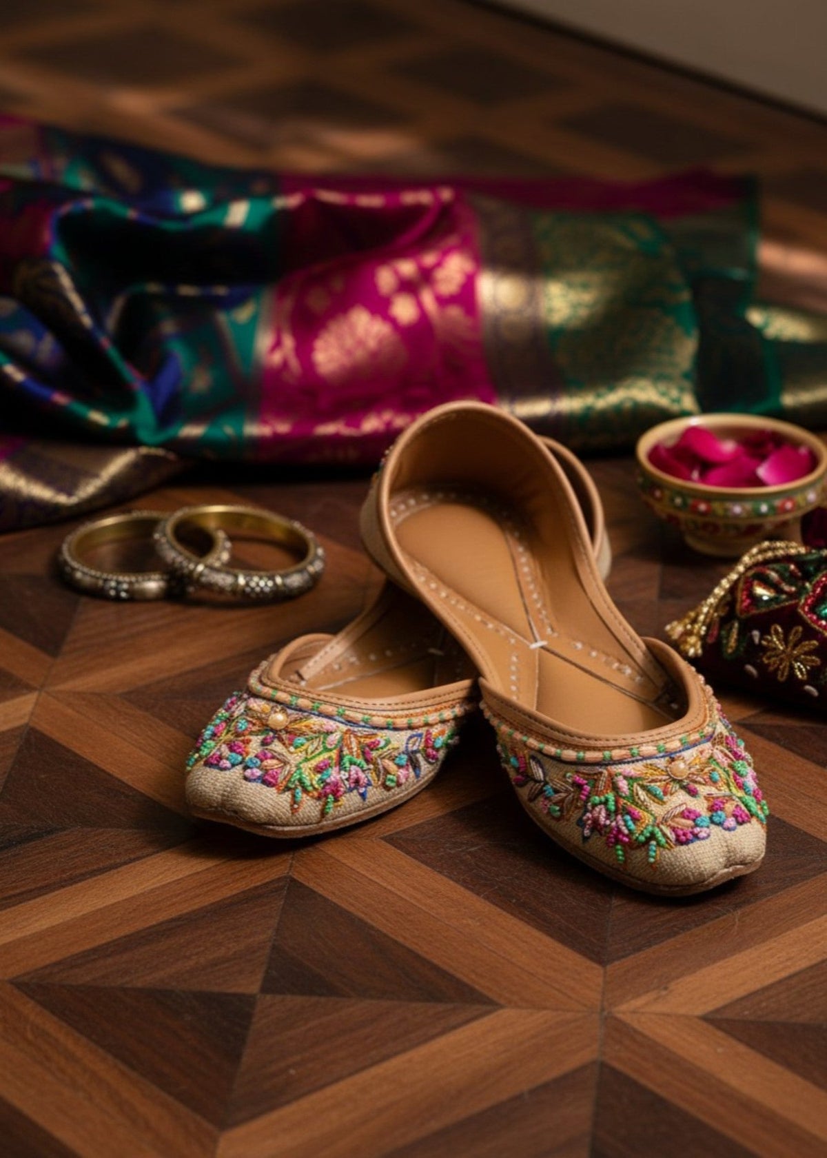 Beige Handcrafted Khussa Footwear Online in UK USA Canada