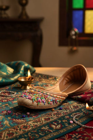 Beige Handcrafted Leather Khussa for Women Online in Dubai UAE Abudhabi Ajman Sharjah