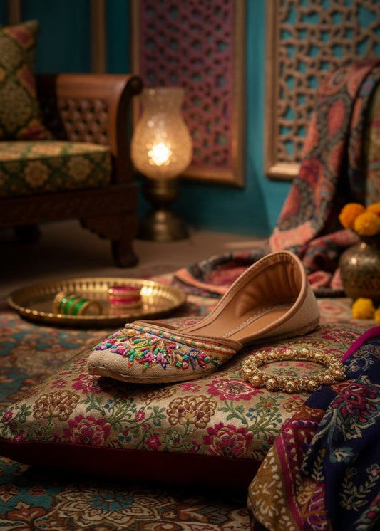 Ladies Beige Leather Khussa Shoes Online in KSA Riyadh Saudi Arabia Oman Bahrain Qatar