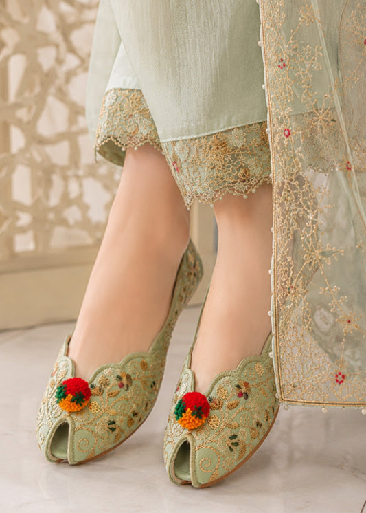 Handcrafted Mint Green Khussa Jutti for Eid Online in Sri Lanka India Australia