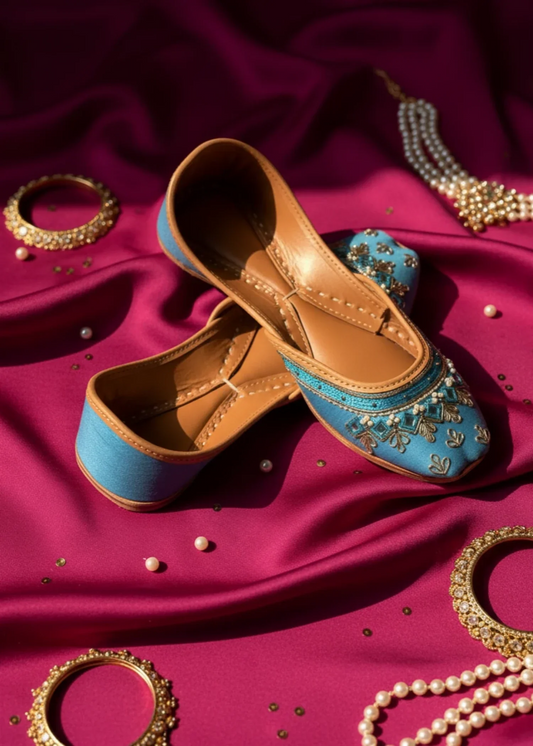 Handcrafted Sky Blue Jutti Wedding Shoes Online in UK USA Canada