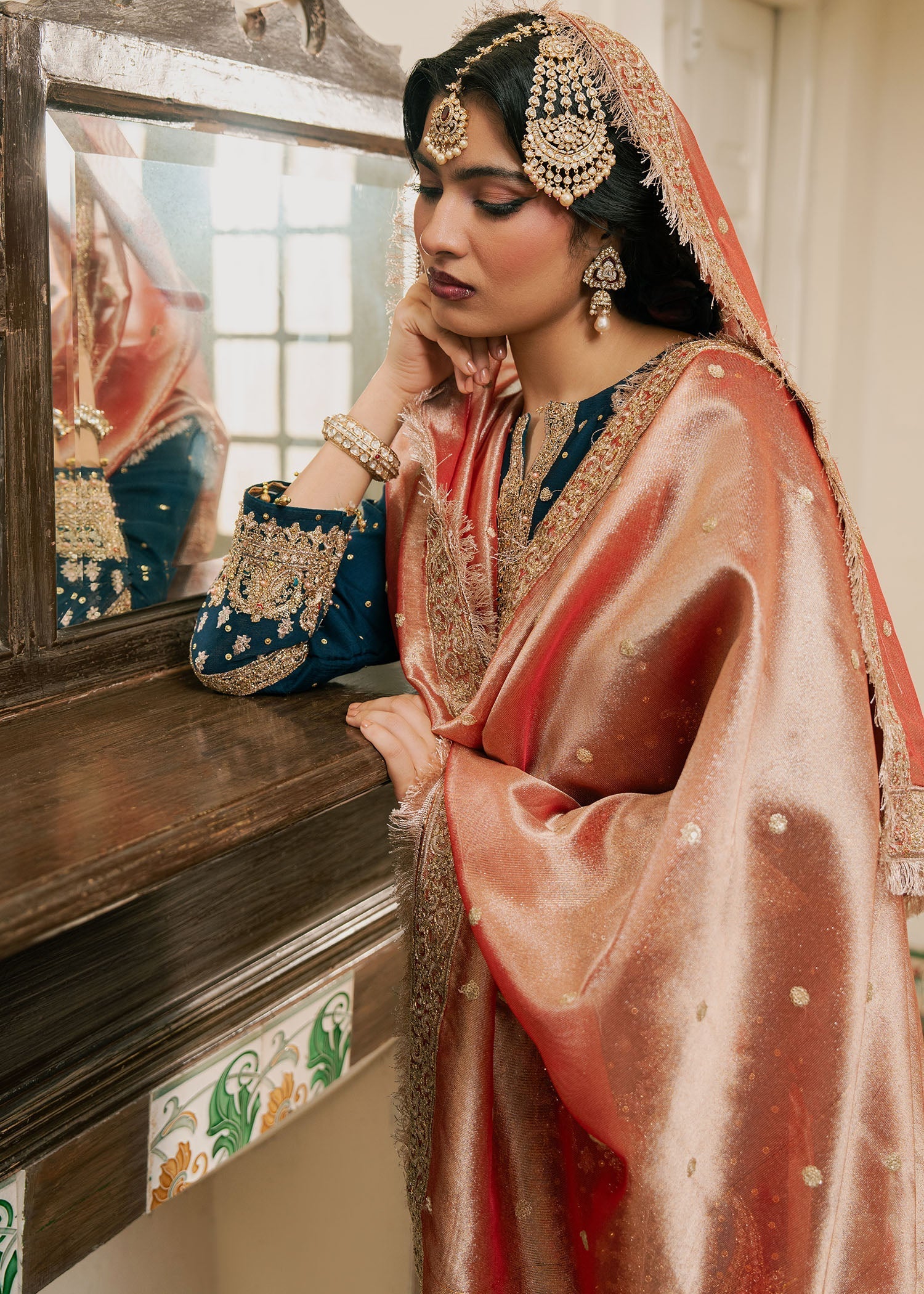 Handcrafted Teal Chiffon Kurta with Dupatta Online in Dubai UAE Abudhabi Ajman Sharjah