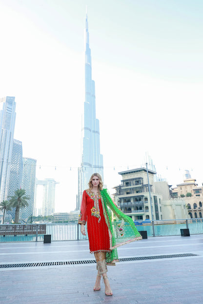 Readymade Red Pure Chiffon Suit