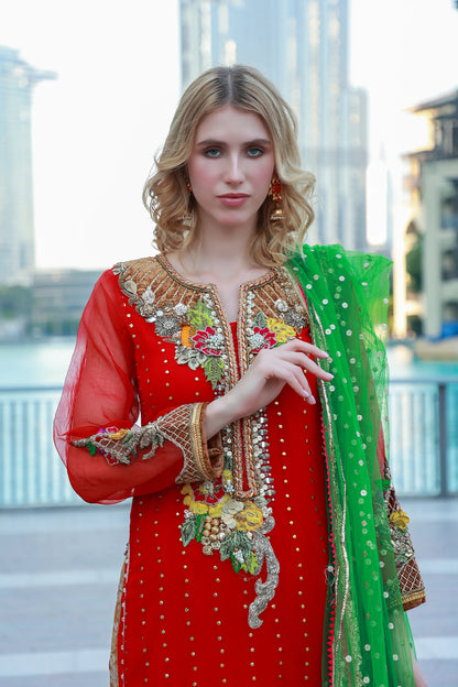 Readymade Red Pure Chiffon Suit