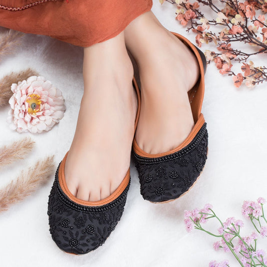 Handmade Black Leather Jutti Online in KSA Riyadh Saudi Arabia Oman Bahrain Qatar