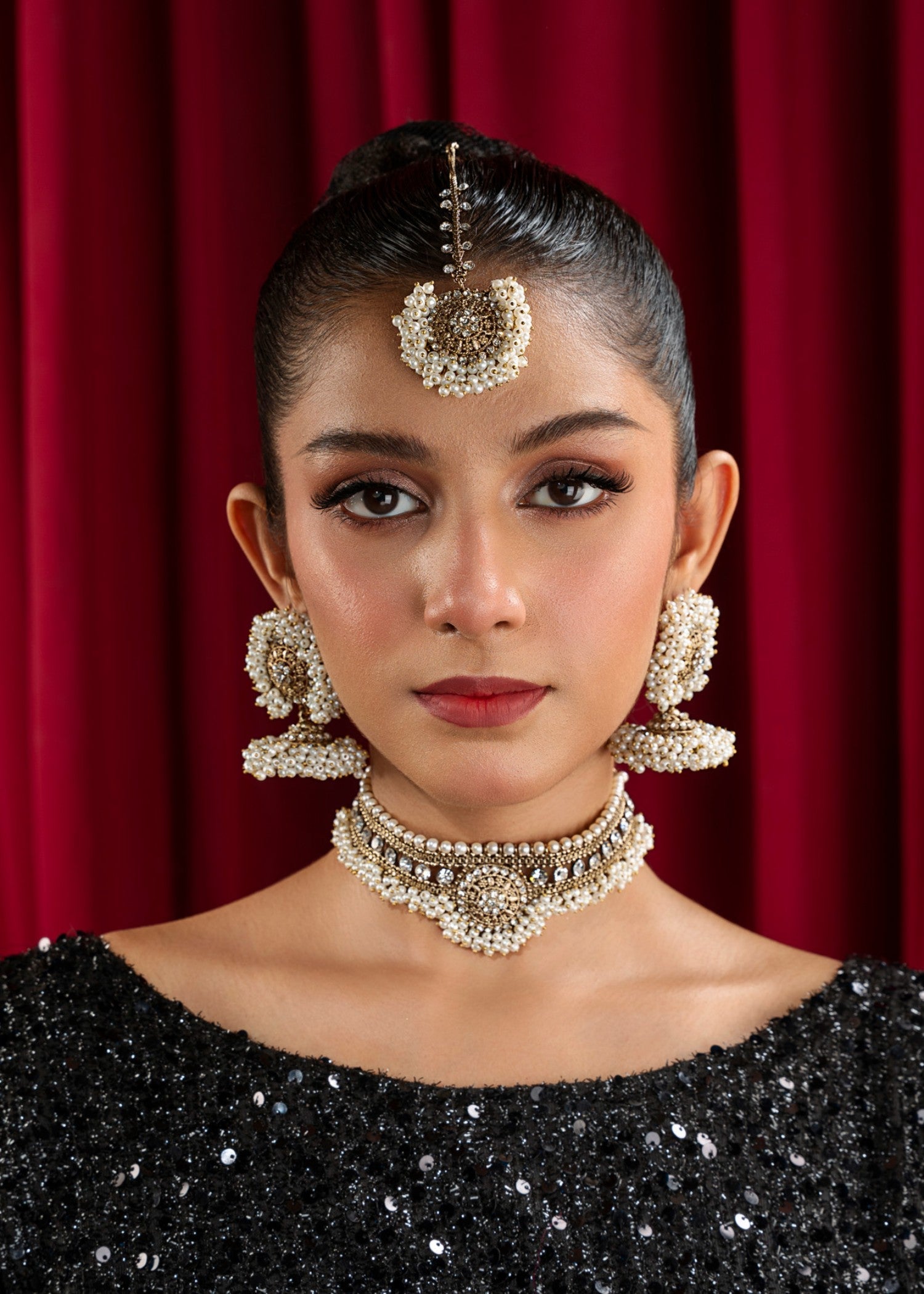 Handworked Pearl Gajra Choker Set with Matching Tikka Online in Sri Lanka India Australia