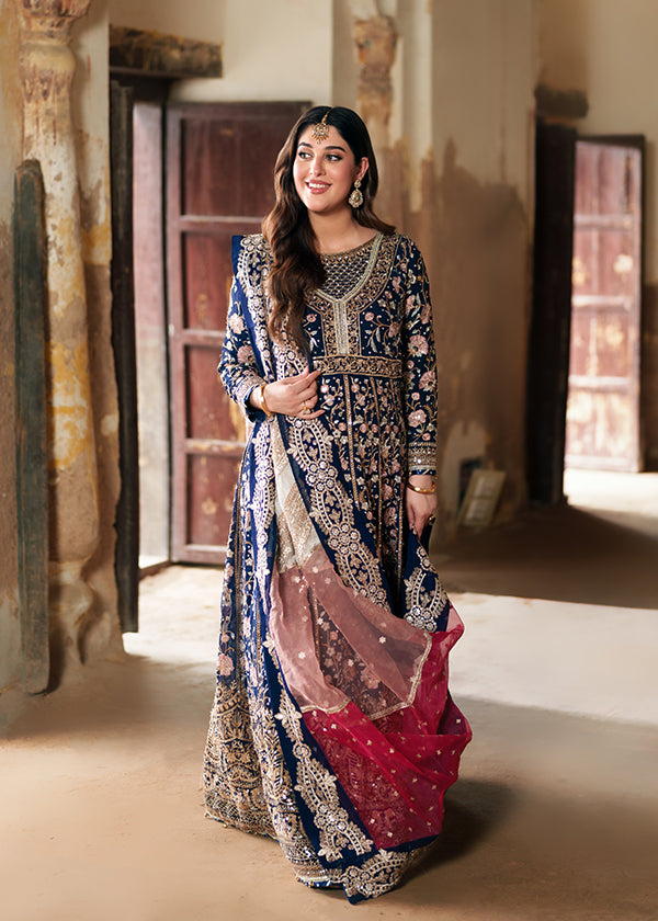 Handwoven Dark Blue Chiffon Wedding Outfit Online in Dubai DXB UAE Abudhabi Meena Bazaar