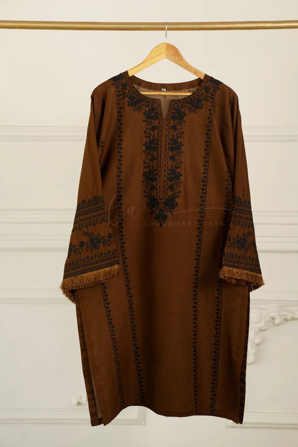 Hazelwood Brown Embroidered Cotton Kurta Set Online in Dubai UAE Abudhabi Ajman Sharjah
