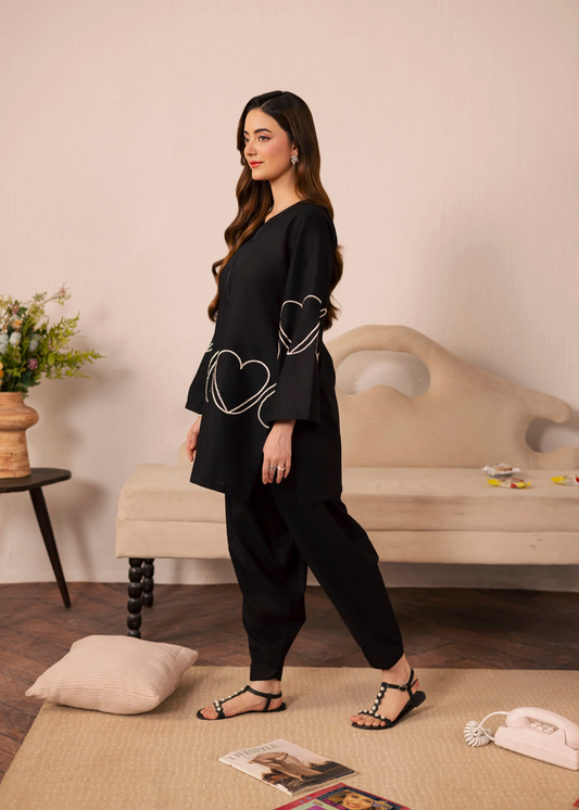 Black Embroidered Lawn Kurta Set Pakistani Clothes Online in UK USA Canada