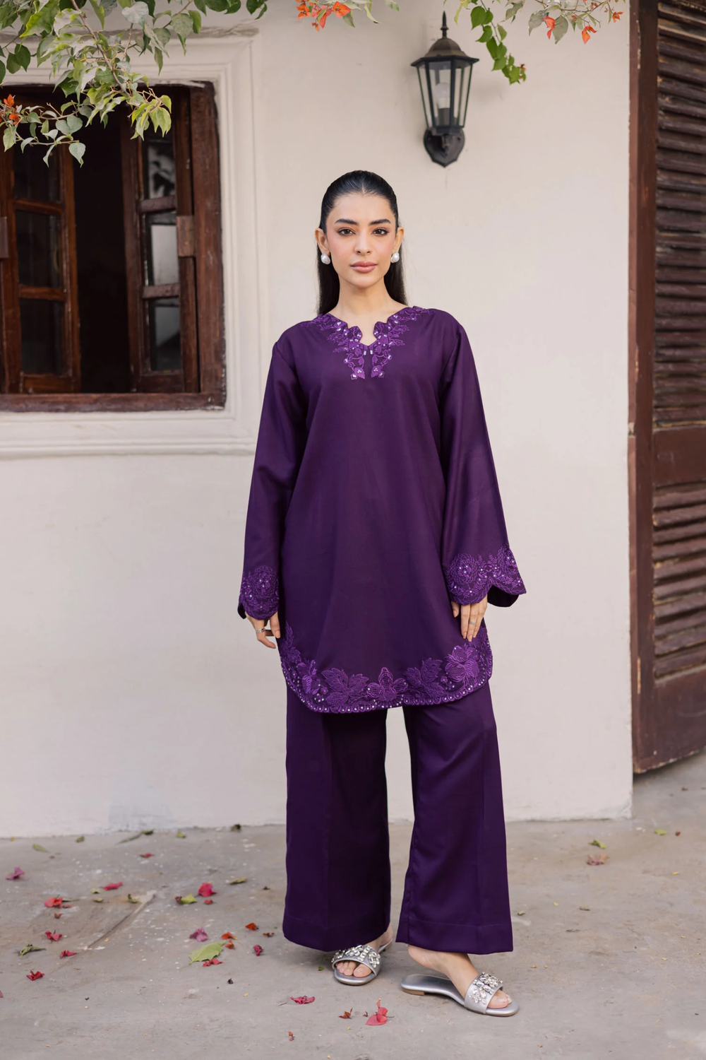 Purple Heart Embroidered Lawn Kurta Set Online in Dubai UAE Abudhabi Ajman Sharjah
