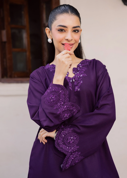Summer Wear Purple Embroidered Lawn Kurta Set Online in Dubai UAE Abudhabi Ajman Sharjah