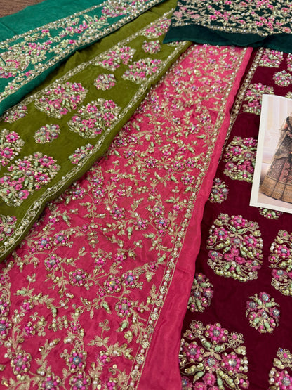 Heavily Embellished Chiffon Lehenga for Wedding Online in Sri Lanka India Australia