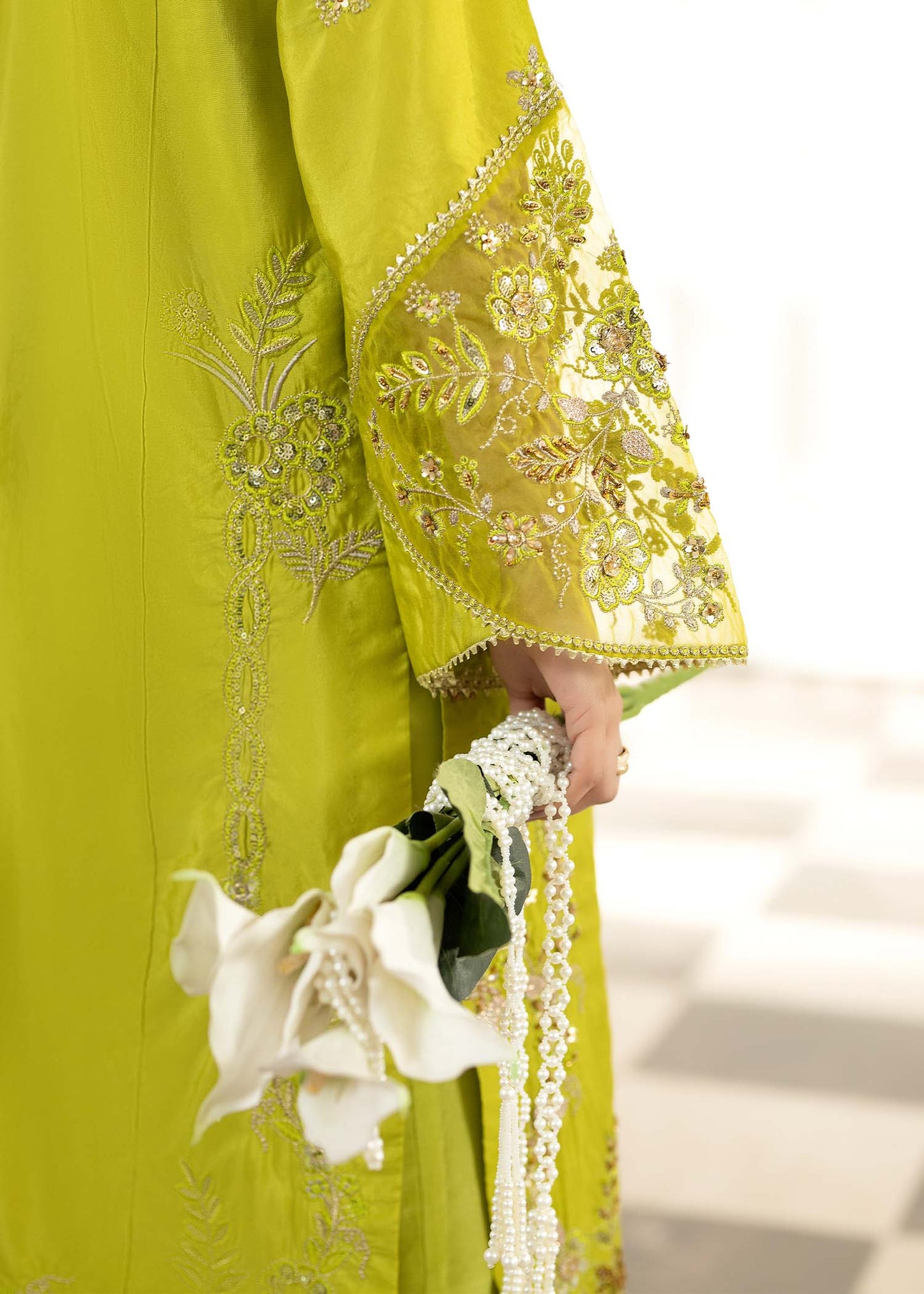 Heavy Embellished Key Lime Silk Pakistani Outfit Online in Dubai DXB UAE Abudhabi Meena Bazaar